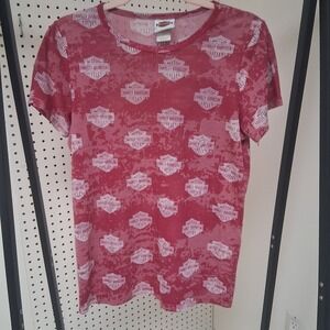 Vintage Harley-Davidson All‎ Over Print Tee XL Graphic Black River WI Logo